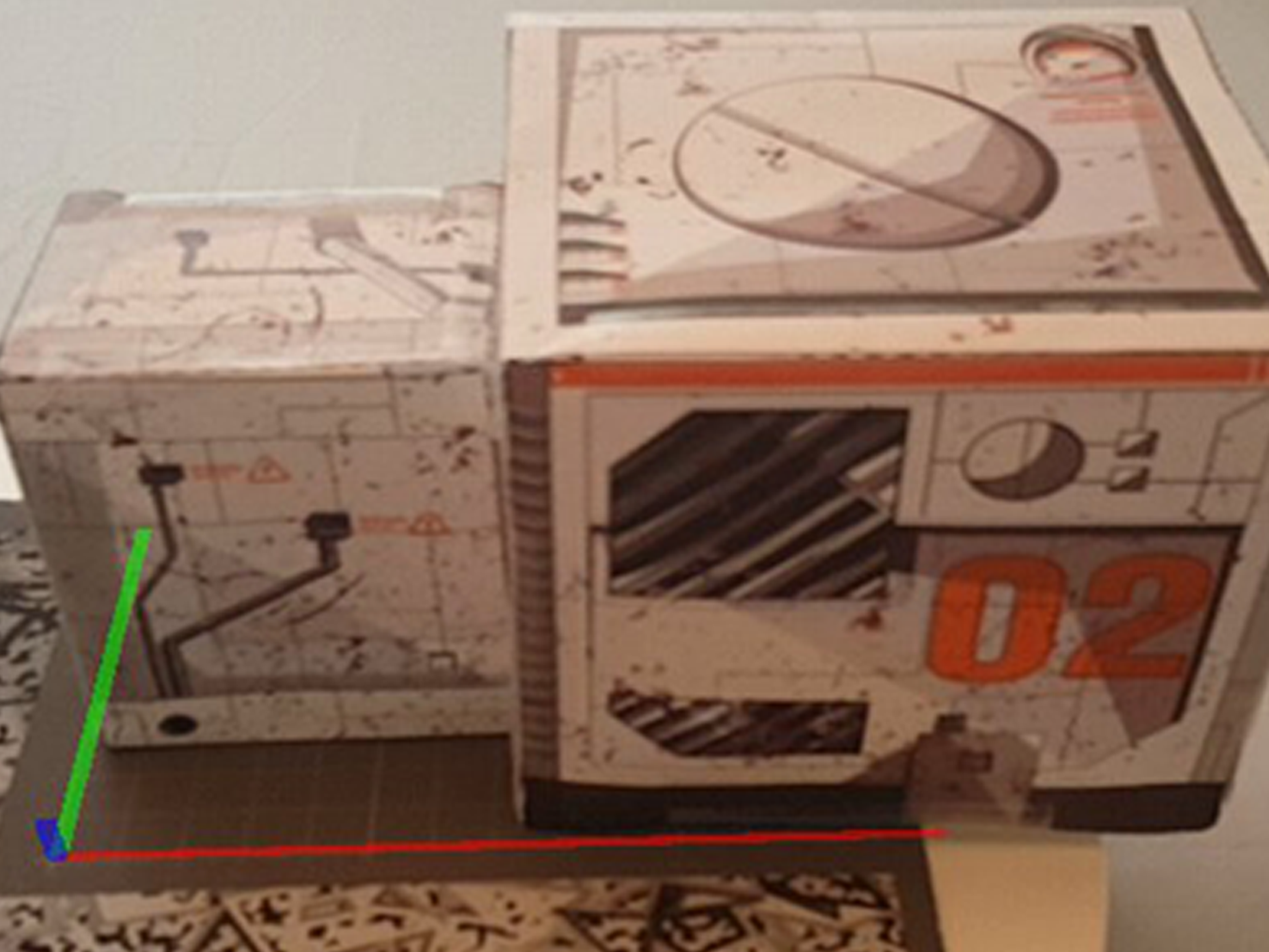 Industrial-style box targets with Vuforia axis overlay