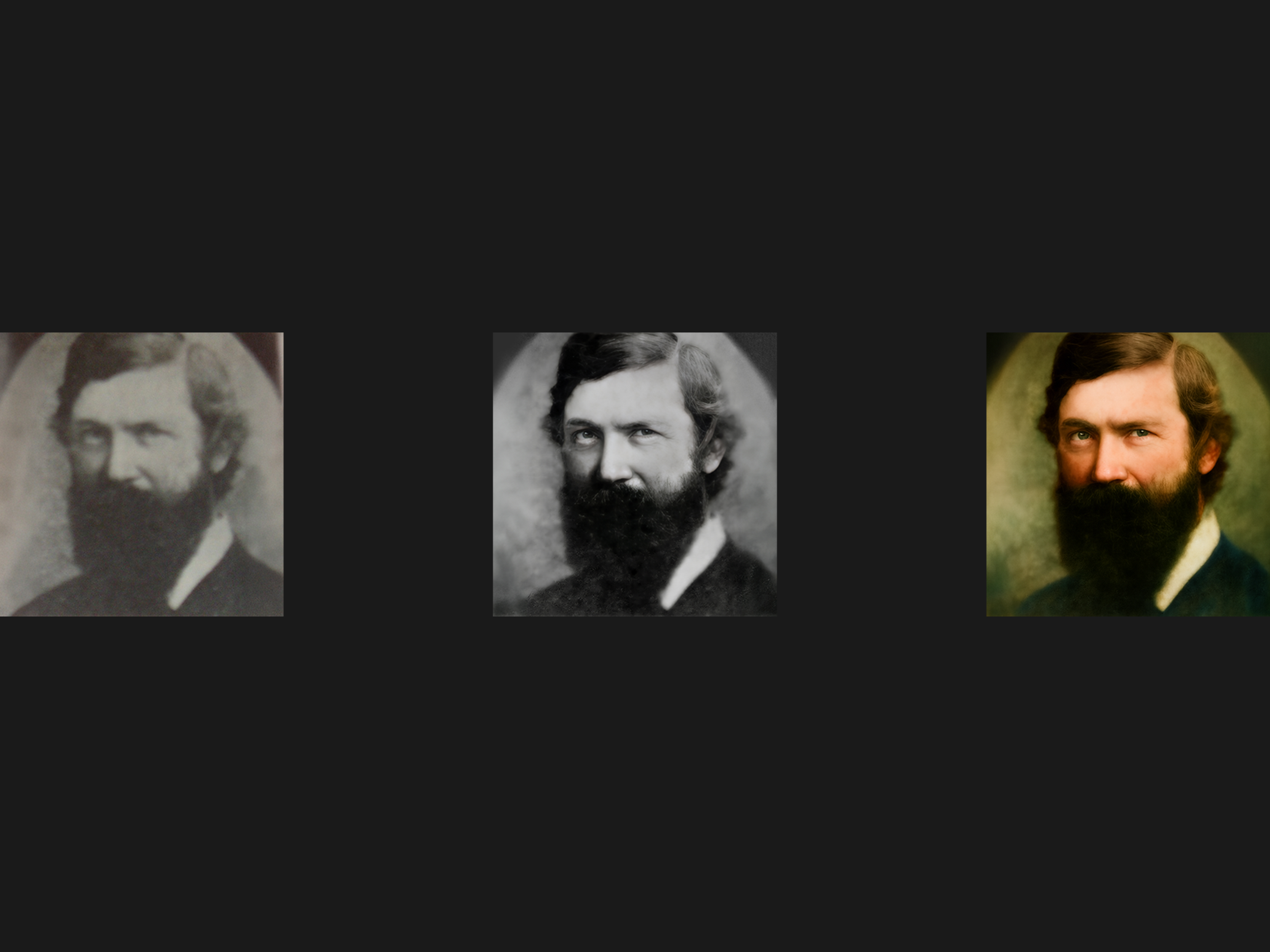 Reframe — portrait sequence from grayscale through color