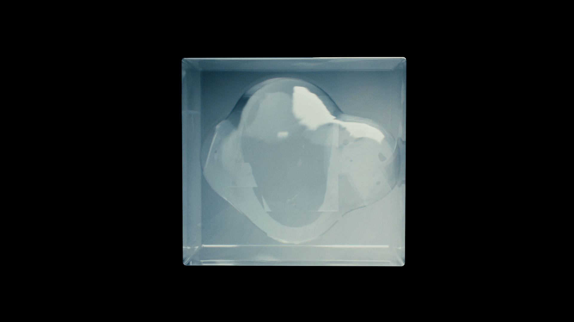 Translucent cube with glossy organic shape inside