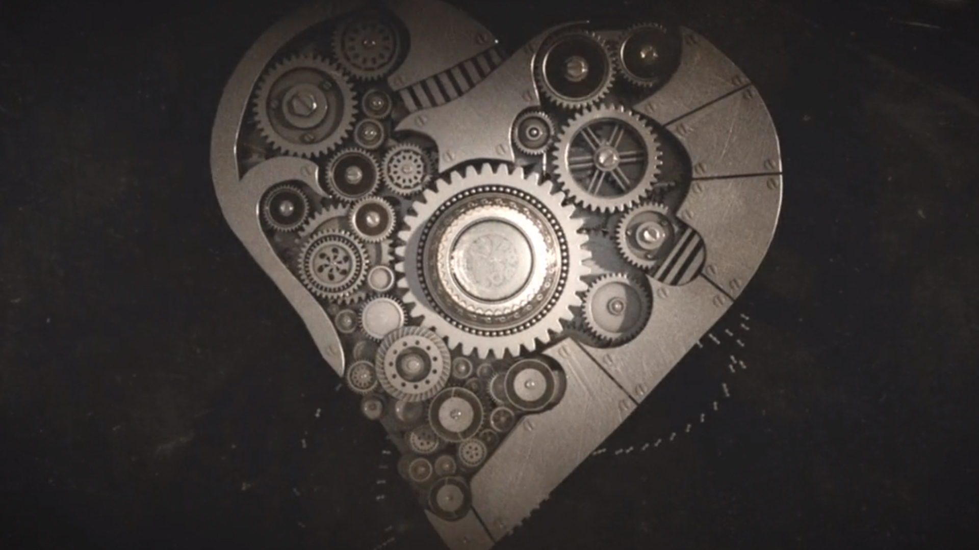 Mechanical heart of gears with marching ants along the edge