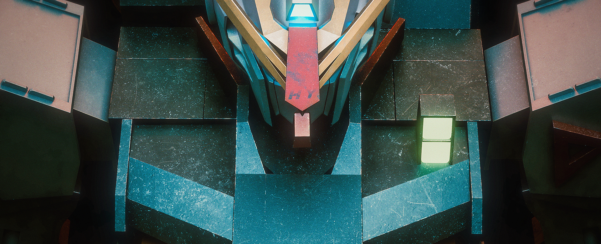 Gundam RX-93 full figure in atmospheric orange backlight